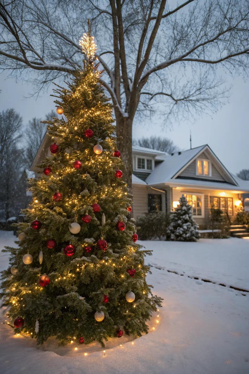Bring the indoor magic of Christmas trees outside.