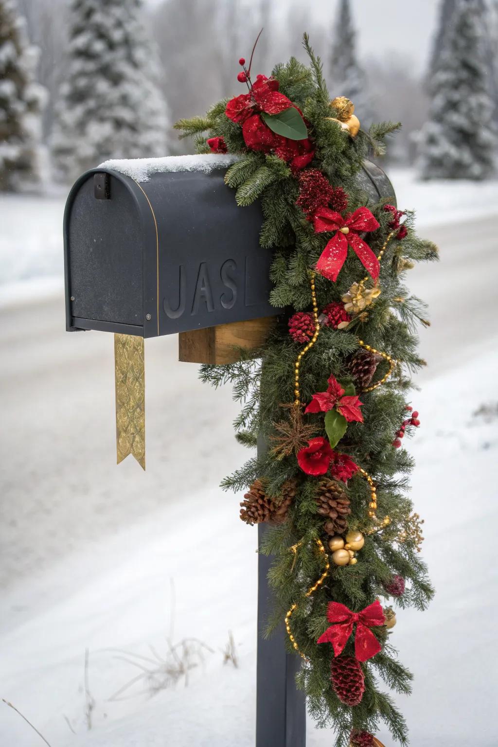 A full garland transforms your mailbox into a festive focal point.