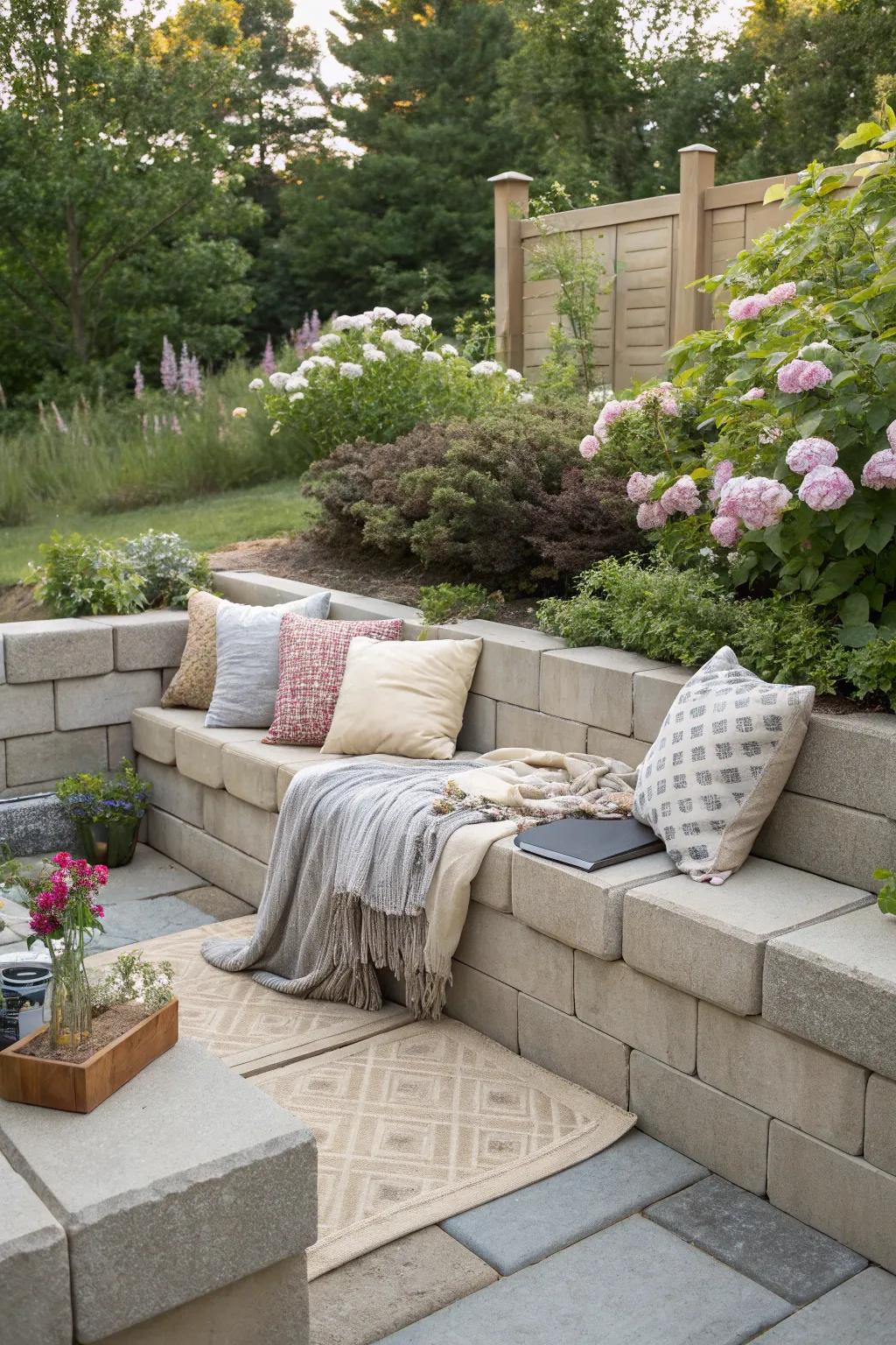 Elevate your outdoor experience with tiered seating made from cinder blocks.
