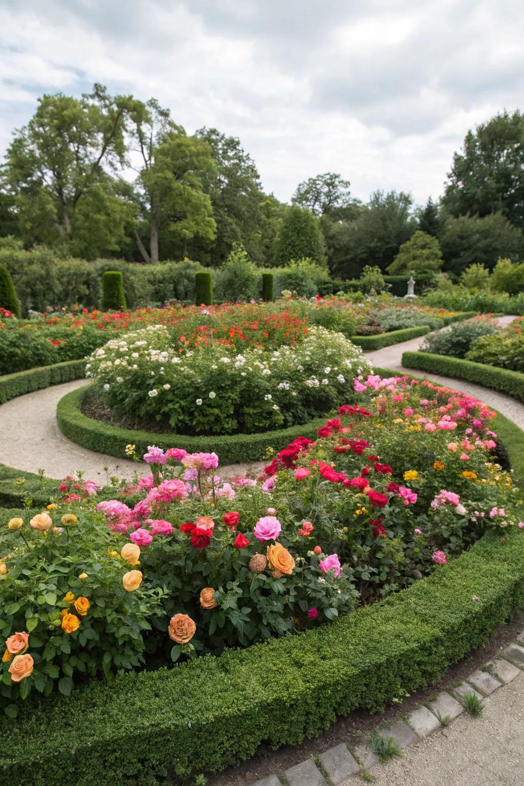 Colorful flowers bring life and energy to a circular garden.