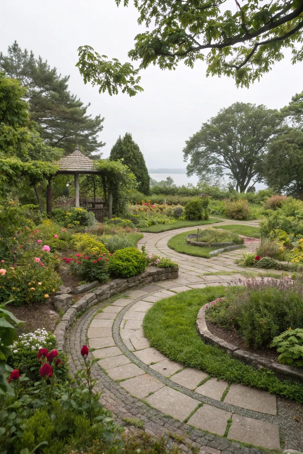 Inviting pathways that lead through a circular garden.