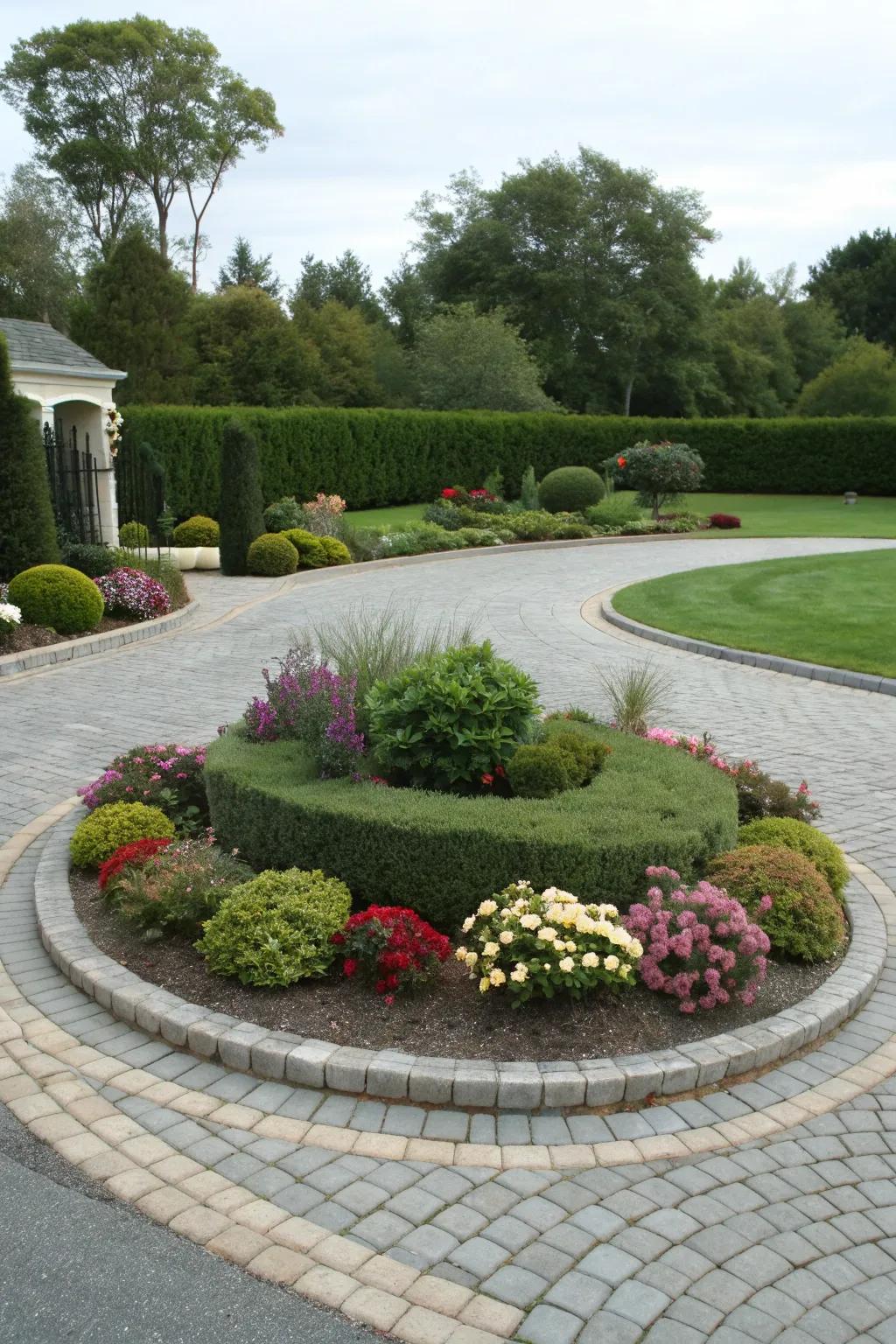 A green center island turns your driveway into a garden oasis.