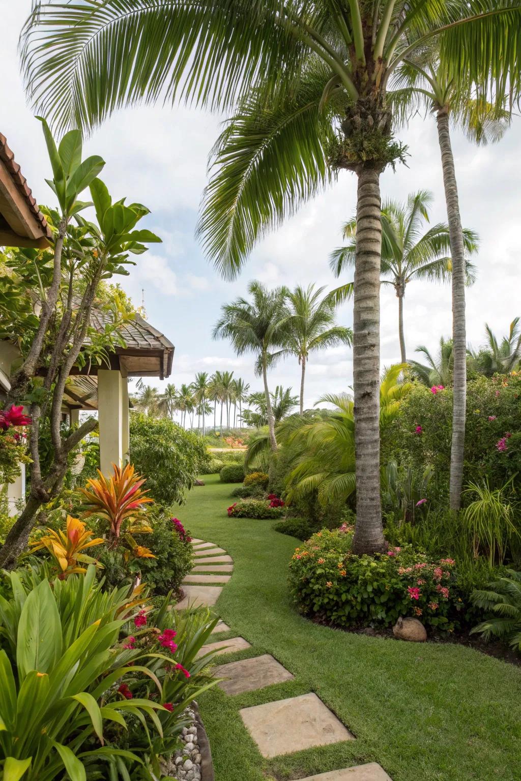 Lush greenery creates a tropical atmosphere in your backyard.