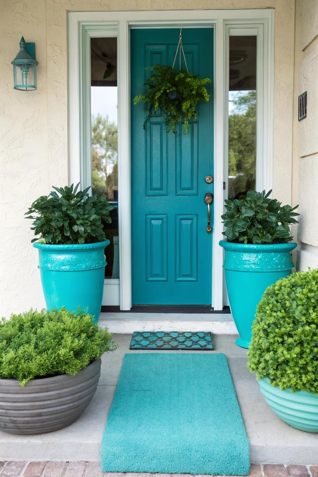 Turquoise accents bring a vibrant coastal touch.