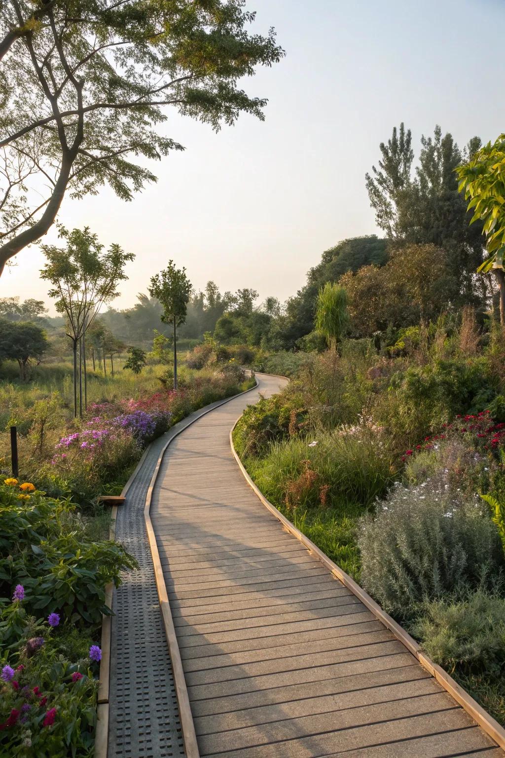 A sustainable composite walkway harmonizing with nature.