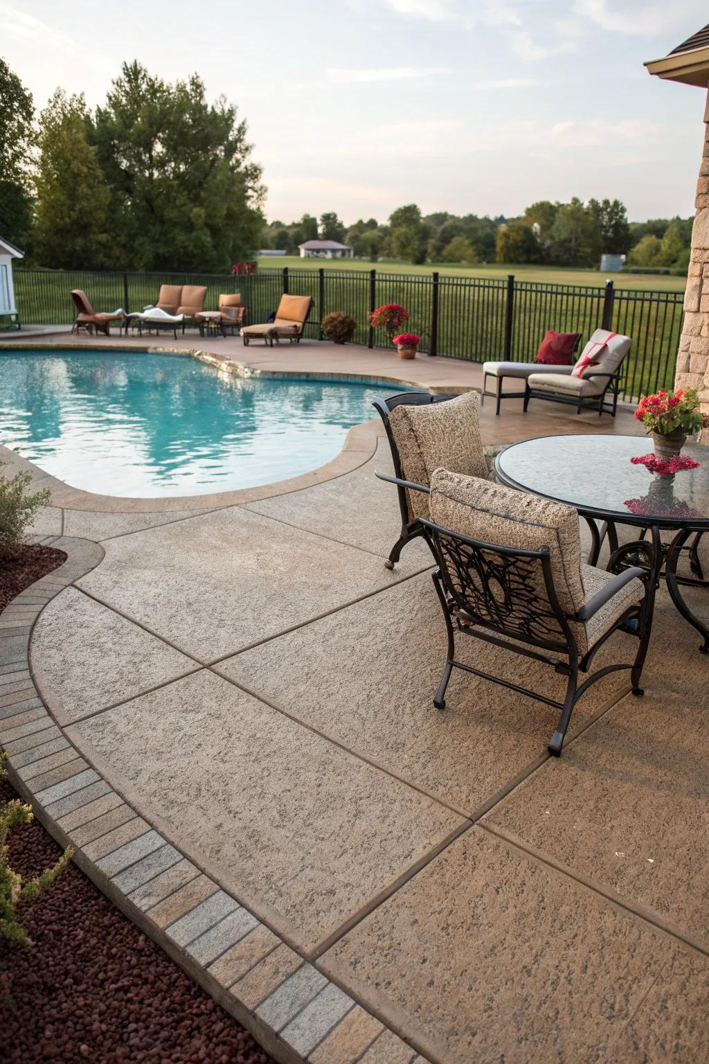 Textured surfaces provide safety and style for active poolside fun.
