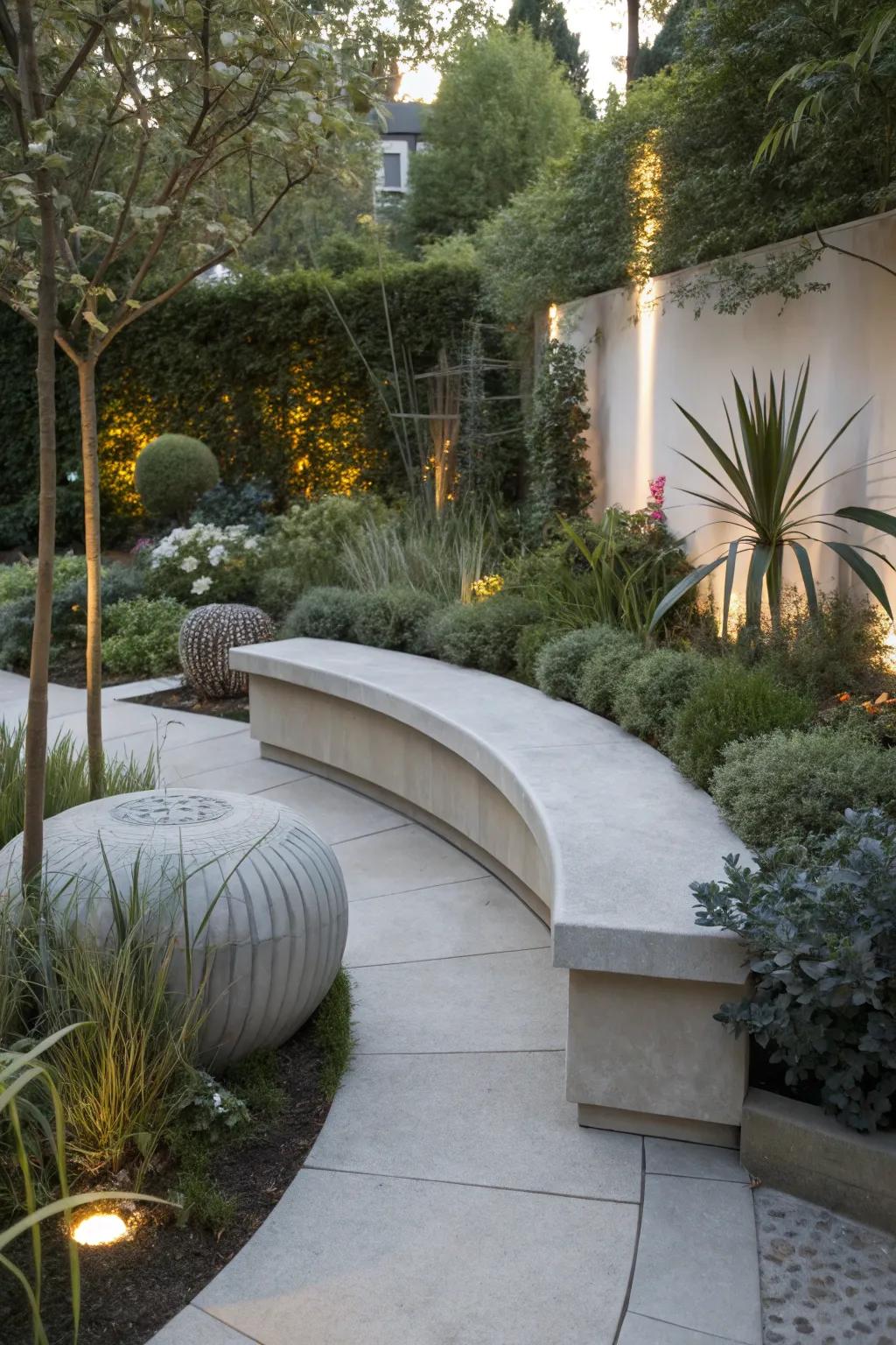 Curved lines add a touch of elegance to this concrete bench design.