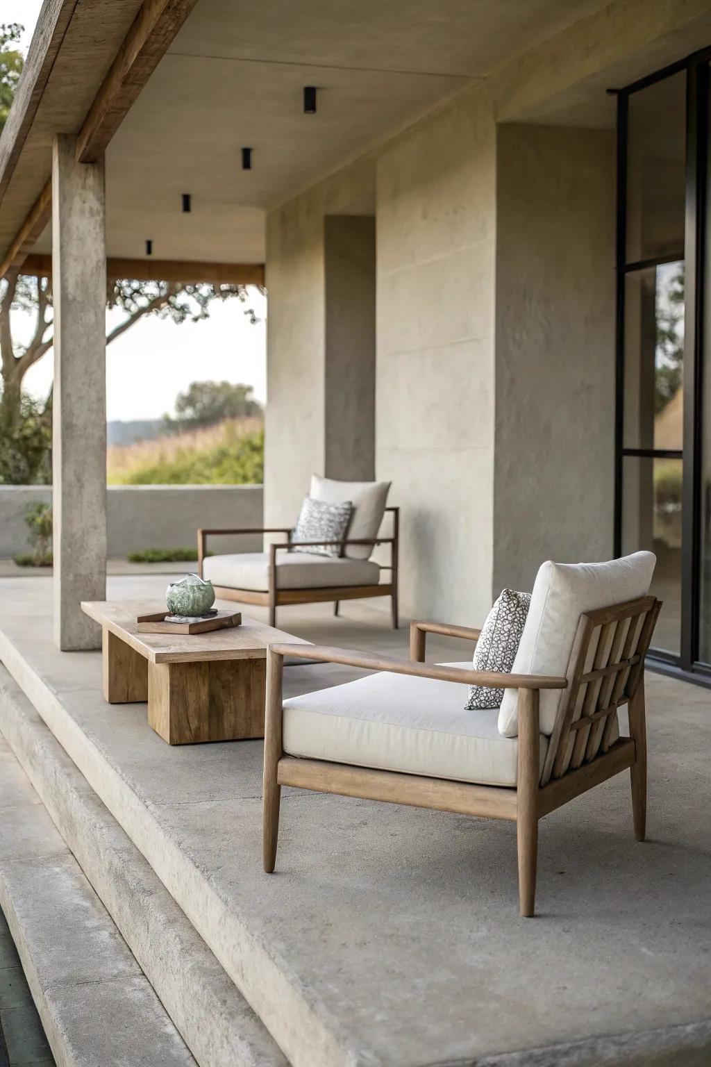 Concrete porch with a modern minimalist design.