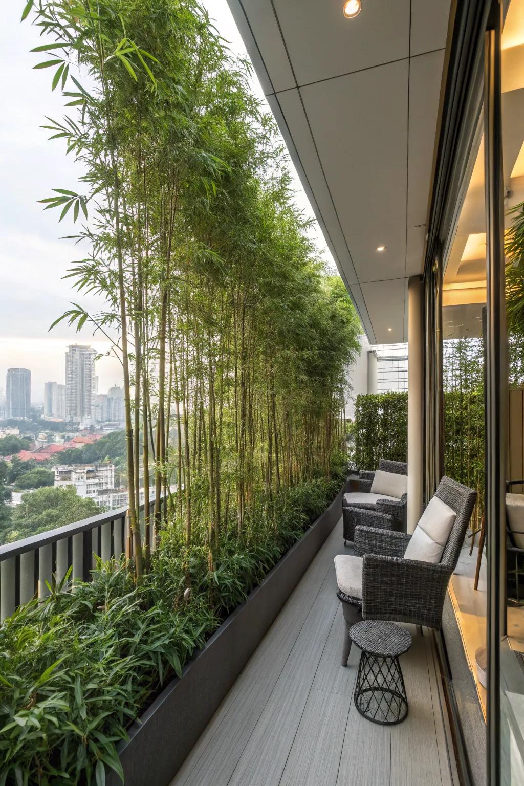 Bamboo plants providing privacy on the balcony