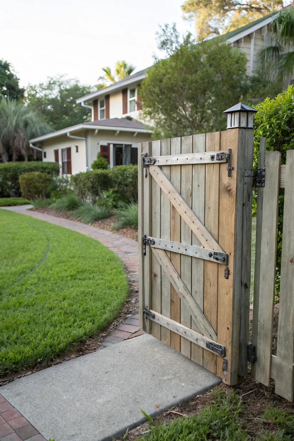 A staggered slat design offers privacy without sacrificing style.
