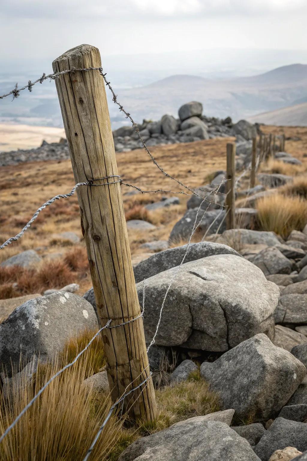 Rock pinning ensures solid grounding for fence posts.