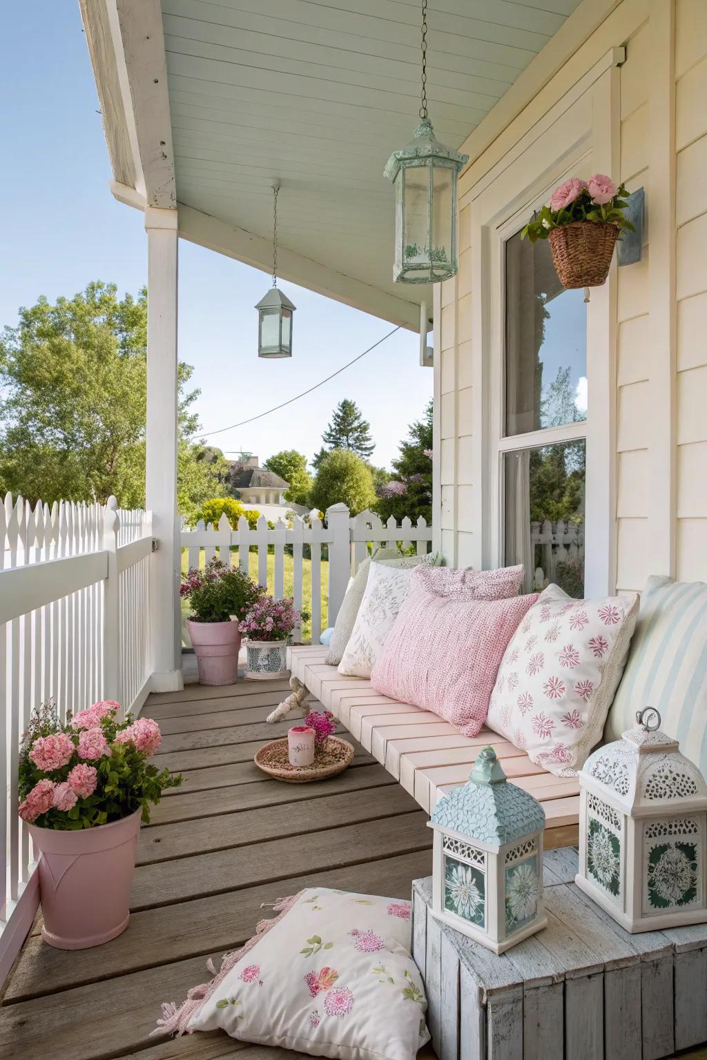 Pastel accents create a calming and inviting ambiance.