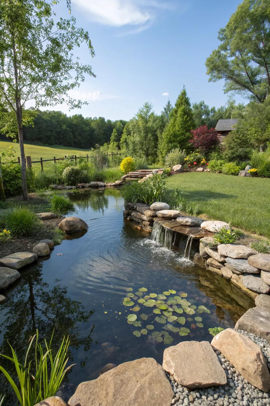 Experience tranquility with a beautifully designed backyard pond.