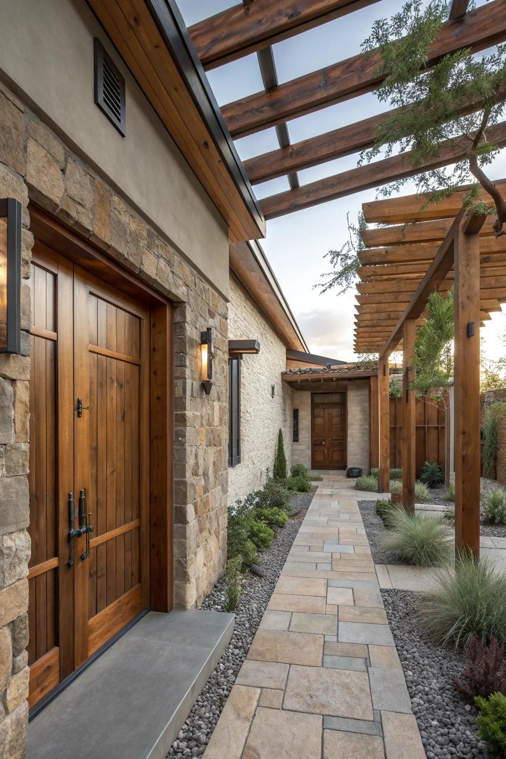 A harmonious blend of materials adding texture to the courtyard design.