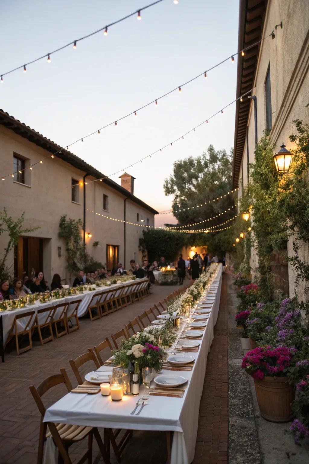 Al fresco dining in the courtyard creates an elegant atmosphere.