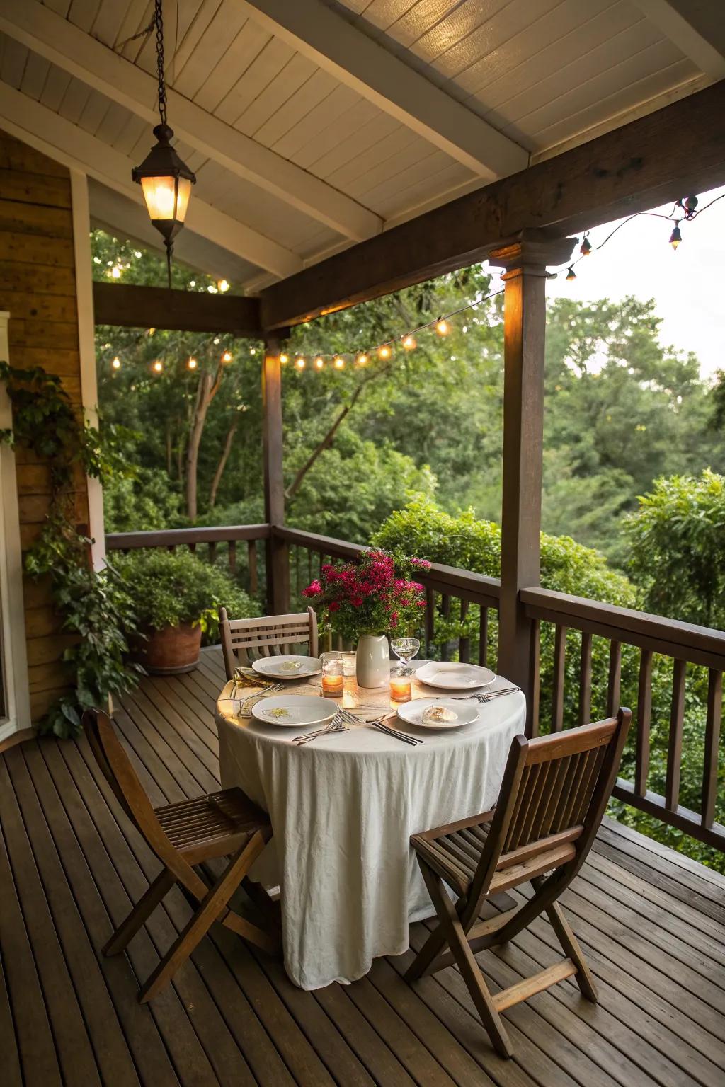 A cozy dining nook perfect for al fresco meals on the deck.