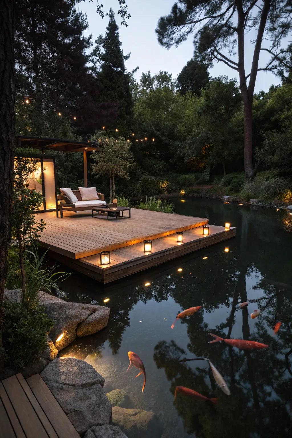 Float above the water with a stylish deck.