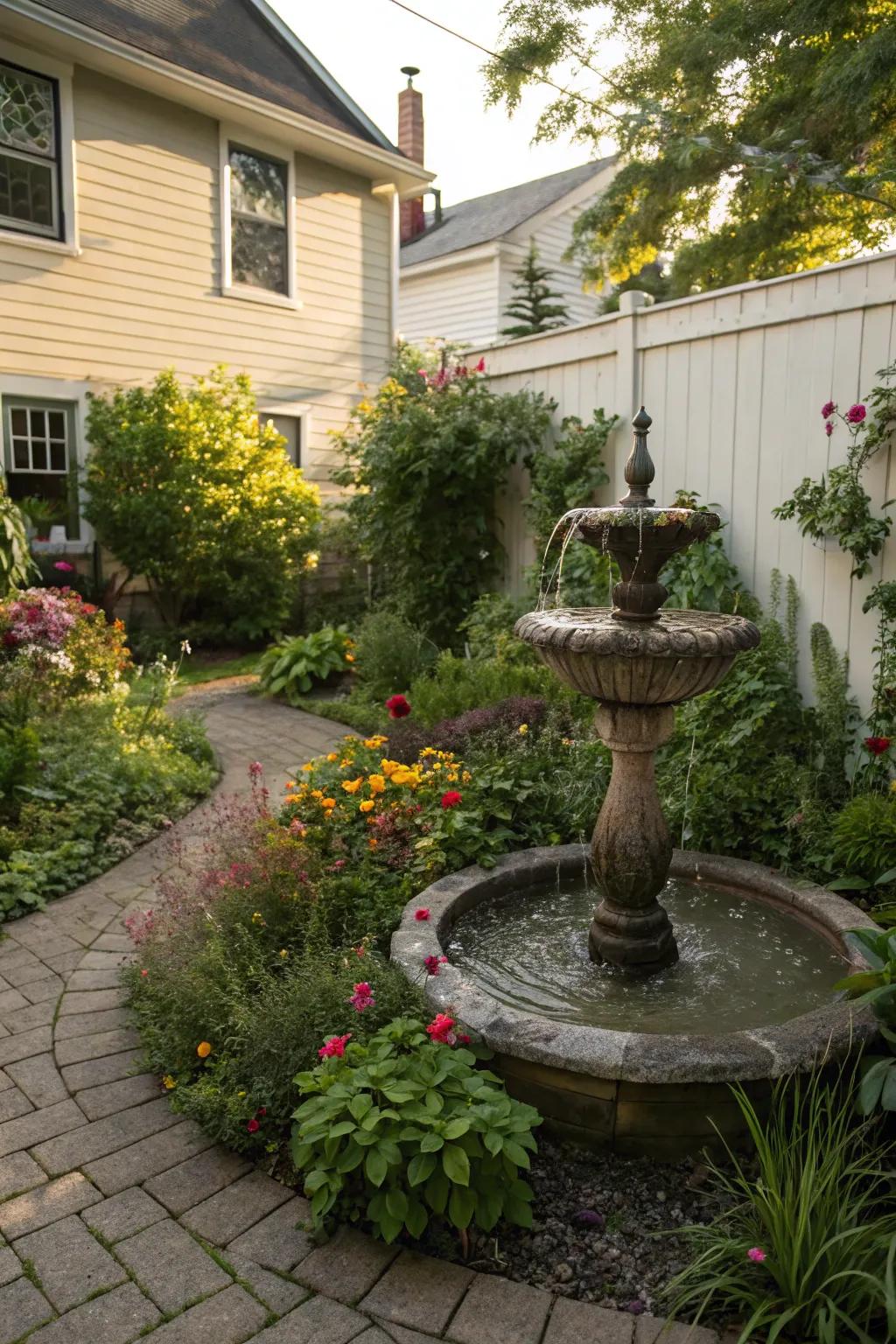 Water features create a peaceful garden oasis.