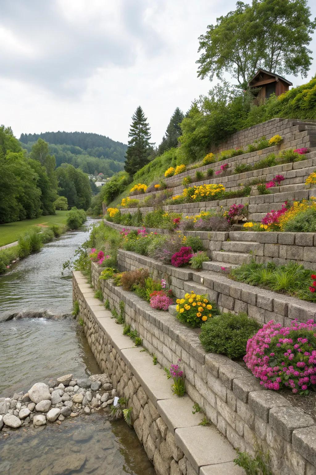 Terraced levels add dimension and planting opportunities.