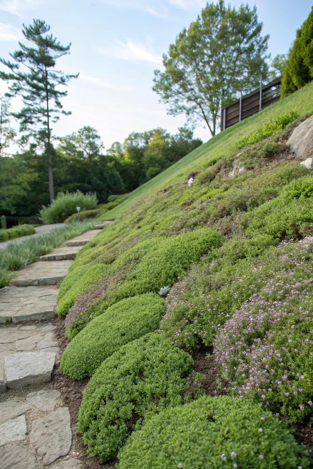 Control erosion with a lush, creeping thyme-covered slope.