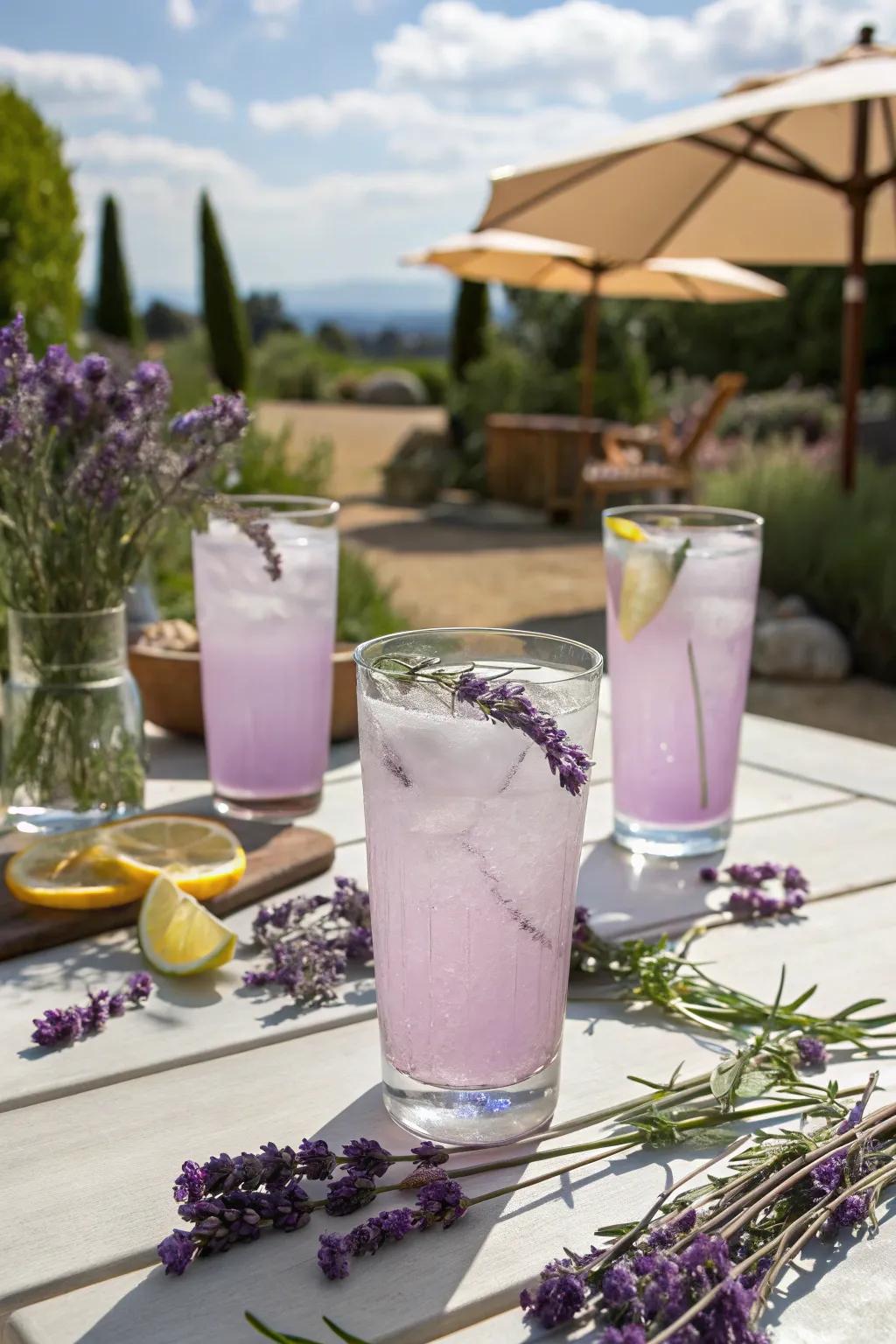 Signature lavender lemonade, perfect for a summer party.