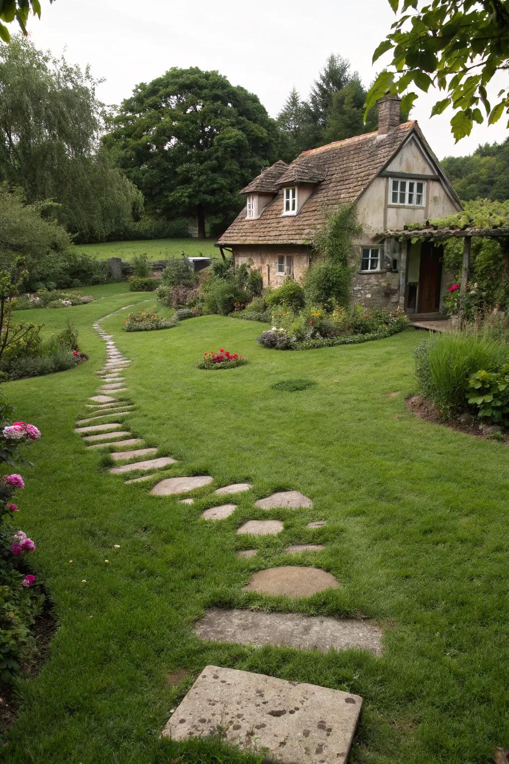 Stepping stones create a playful and inviting path.
