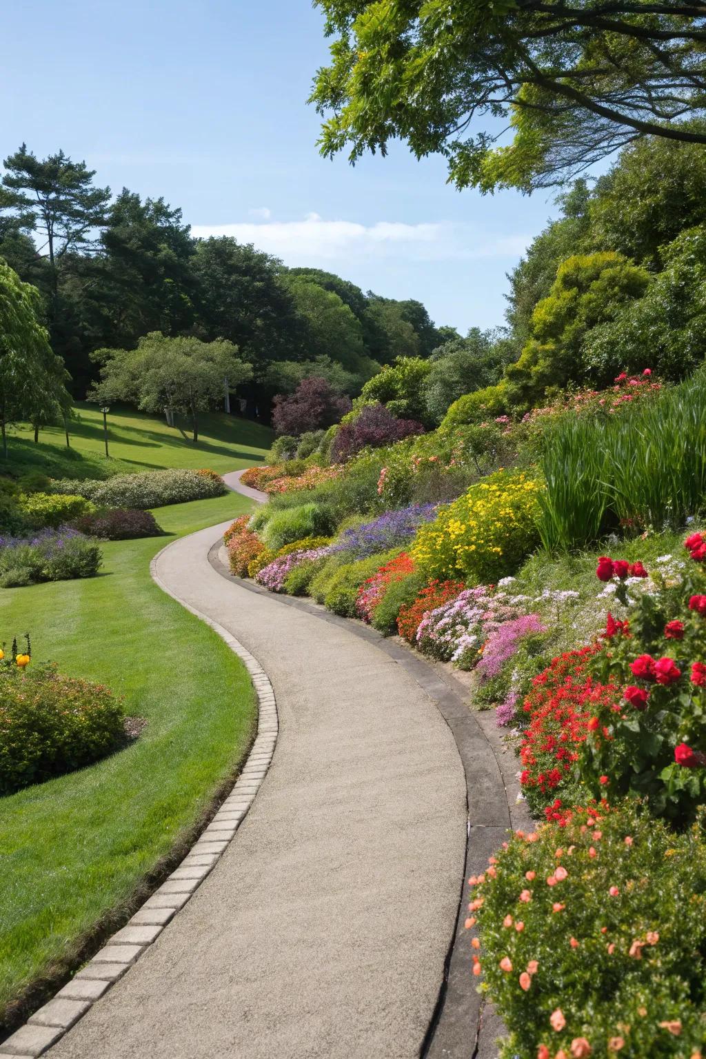 A floral-bordered path that bursts with color.