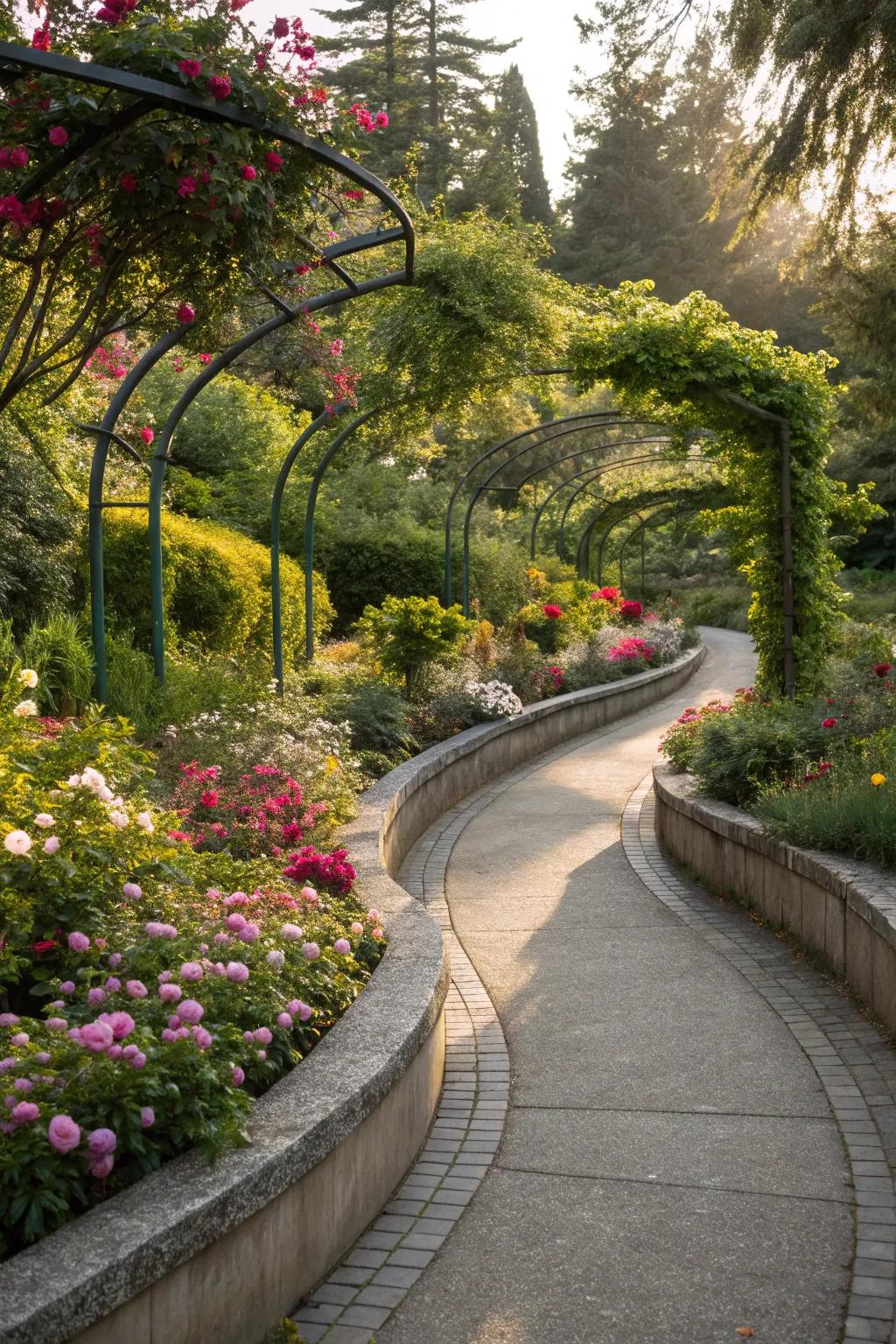 Curved walkways complement your garden's natural flow.