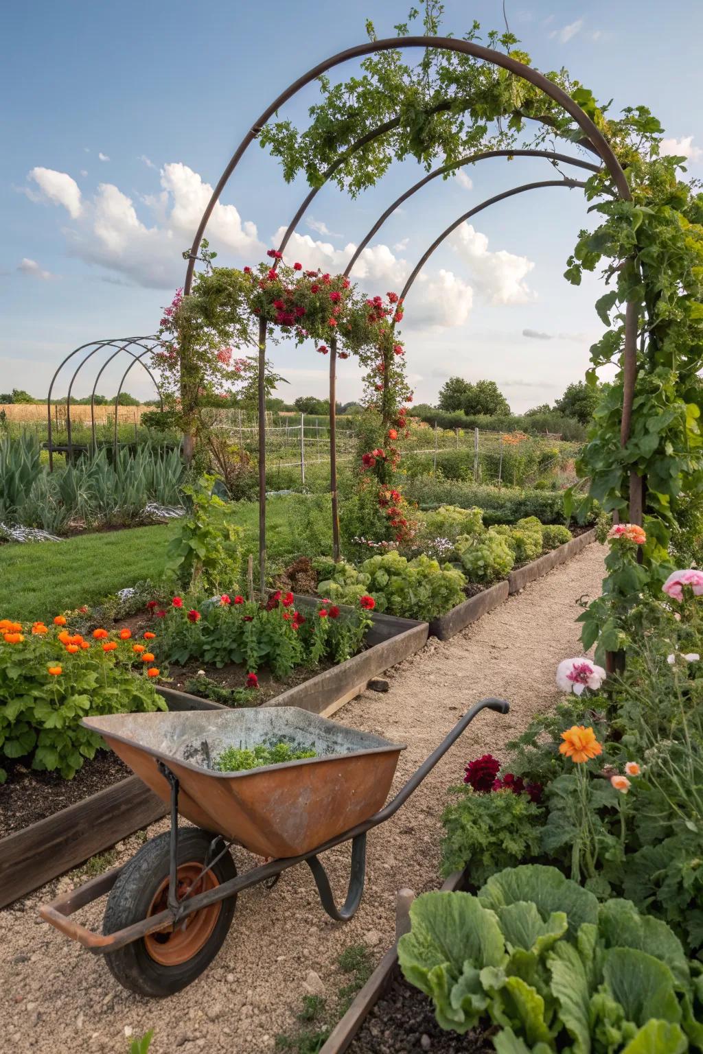 Decorative elements bring whimsy and charm to the garden.