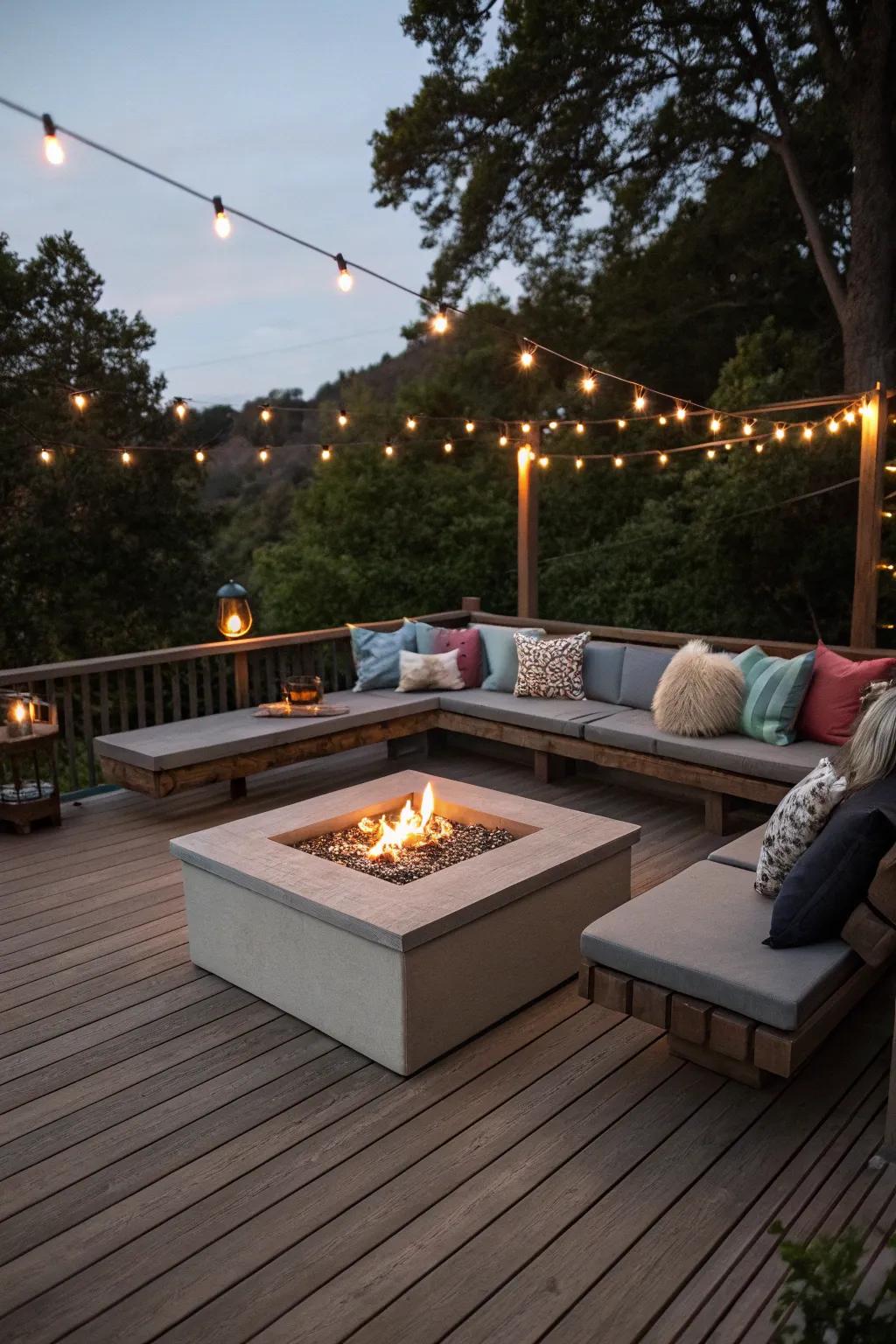 Fire pit seating turns your deck into a warm gathering spot.