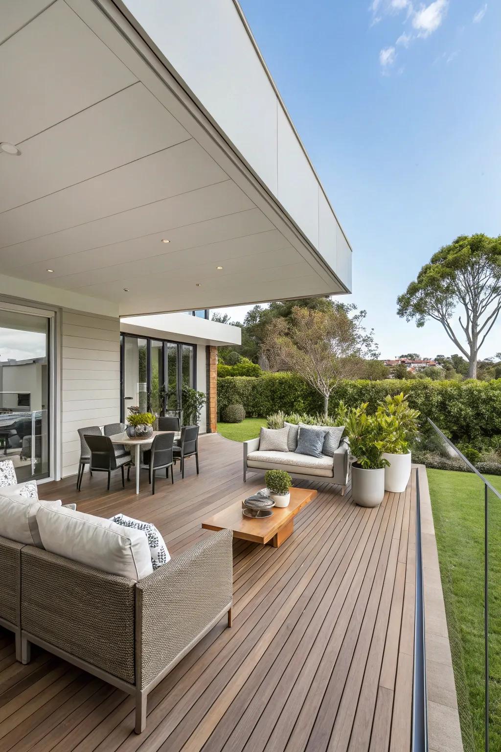A minimalist modern deck with clean, sleek lines.