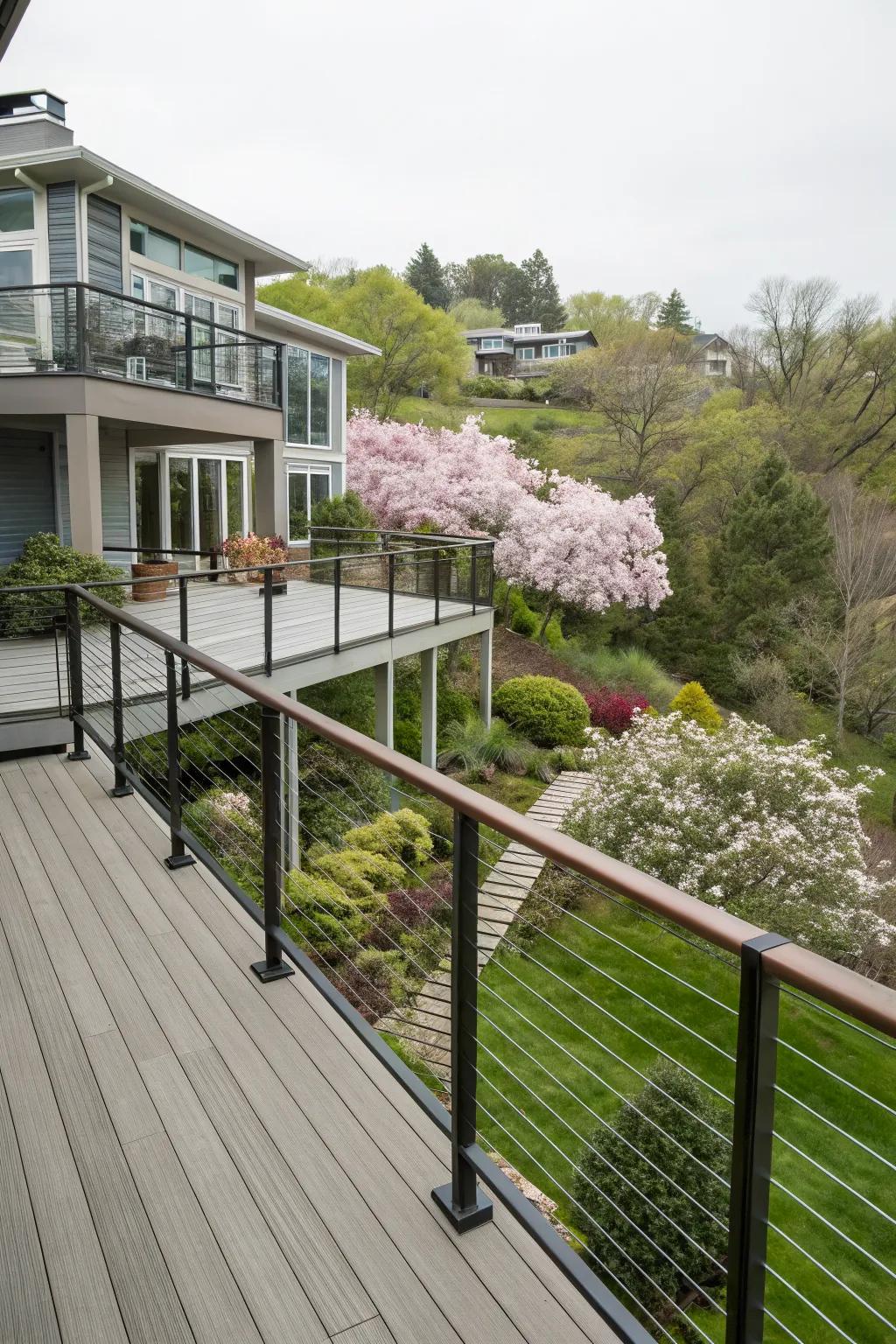 These unique railings add a stylish touch to the deck.