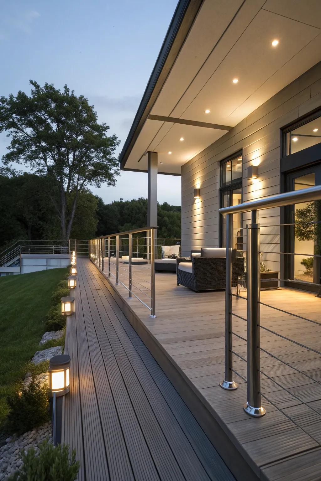 Sleek deck design with modern rail lighting.