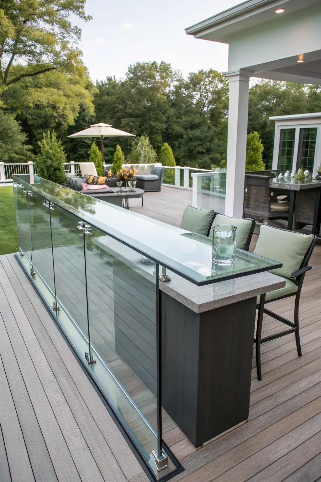 Glass bar tops offer a sleek and open vibe.