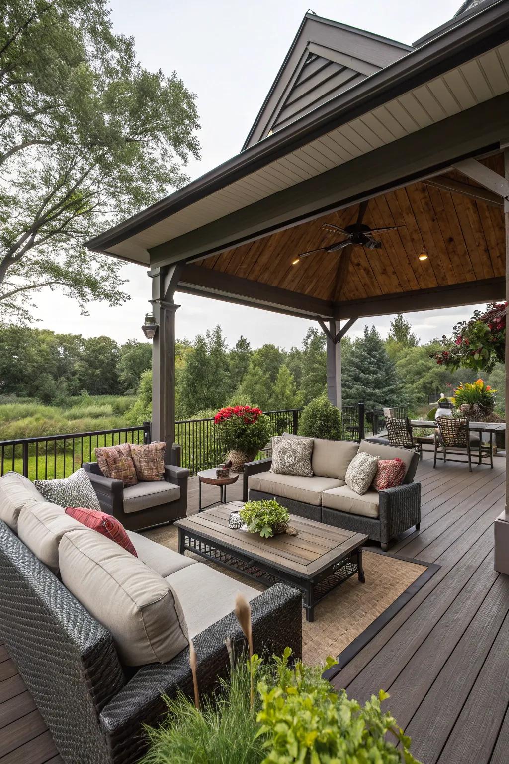 A deck designed as an outdoor living room is perfect for relaxation and entertaining.