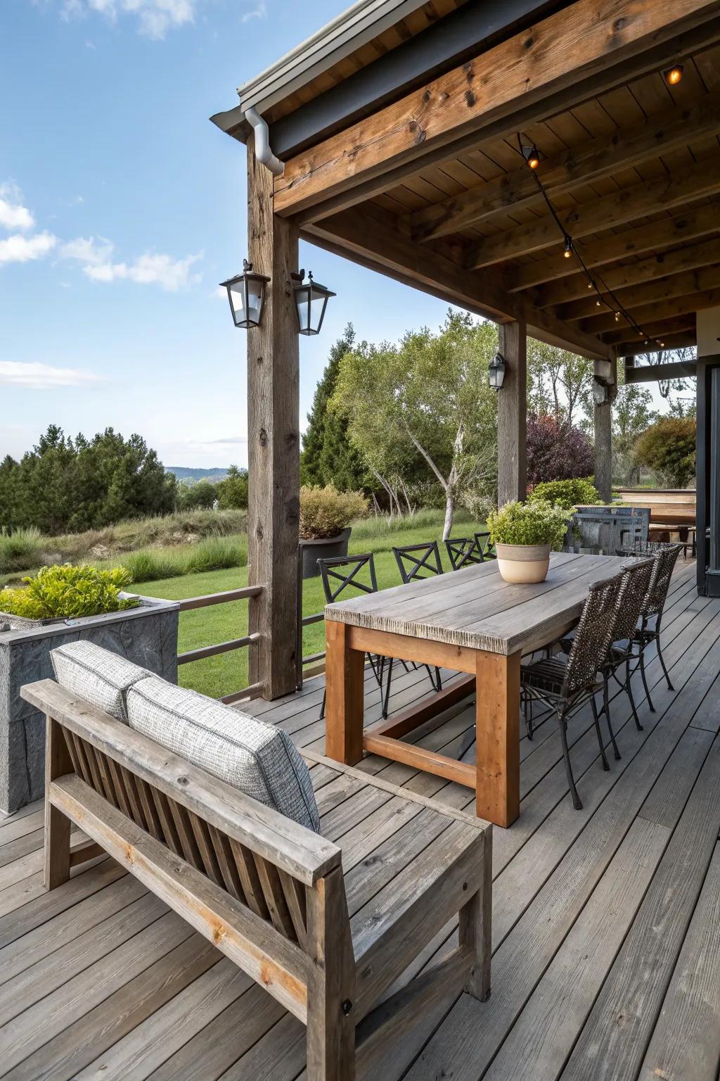A stylish blend of rustic and modern elements.