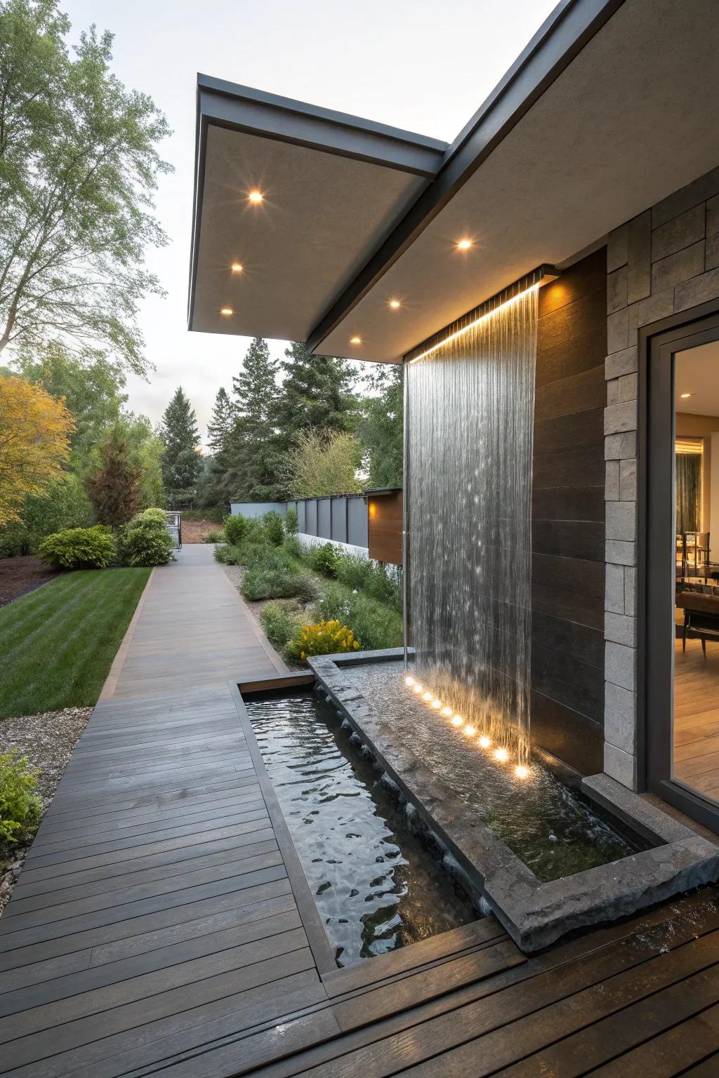 A water wall introduces modern elegance and calming sounds to your deck.