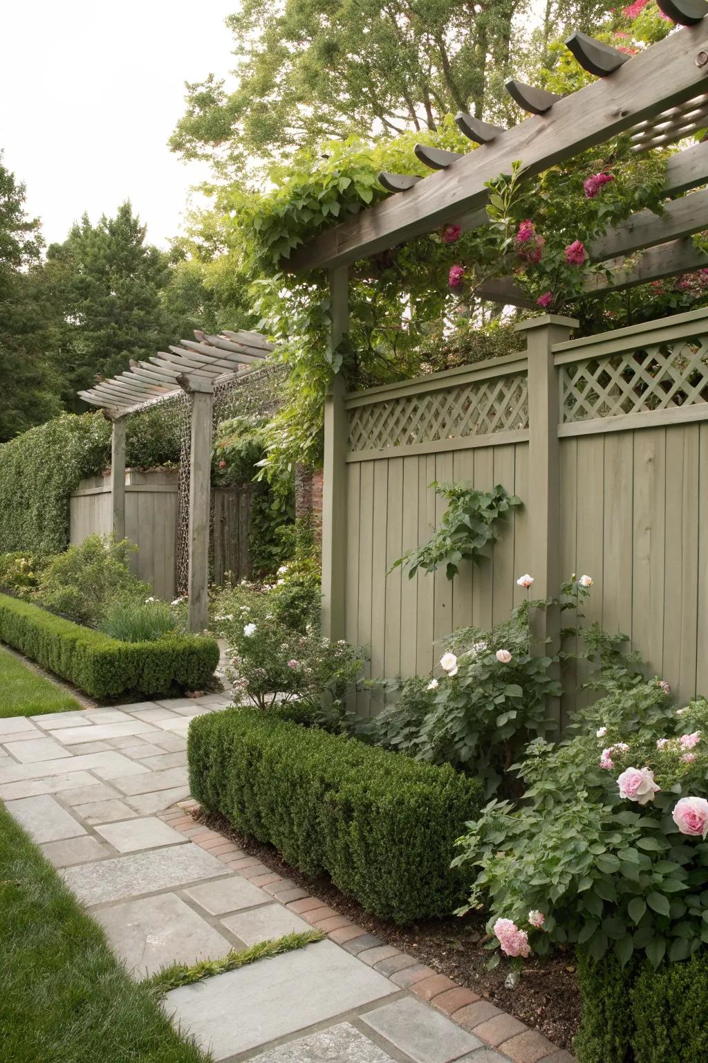 A pergola-topped fence adds height and character to your garden.