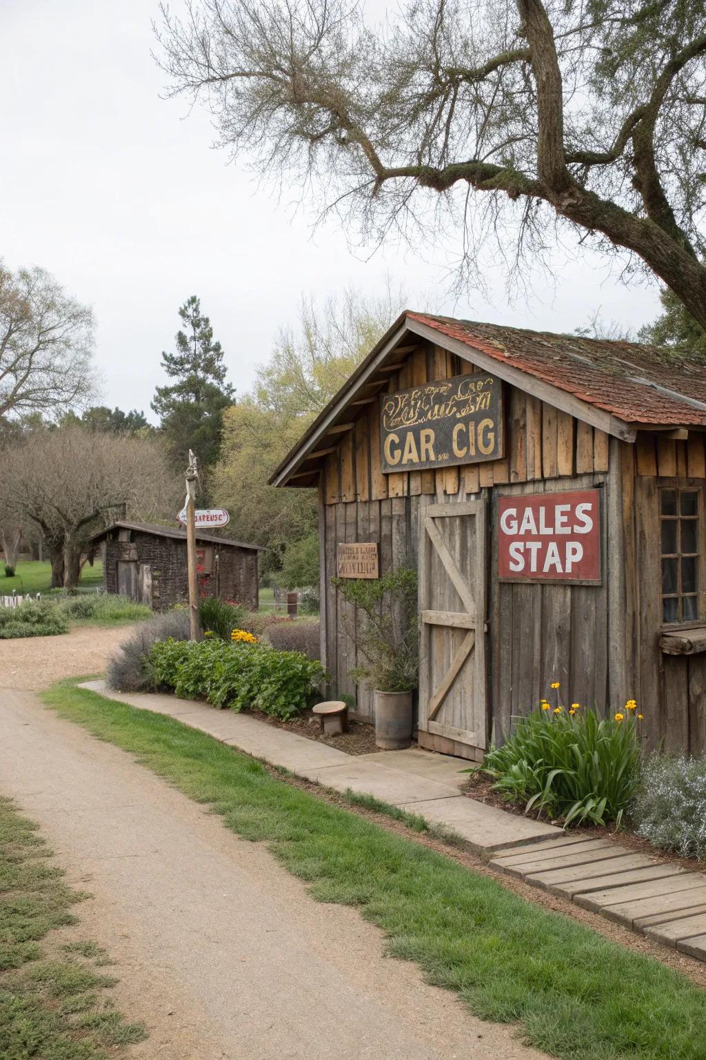 A shed with rustic vintage charm and character.