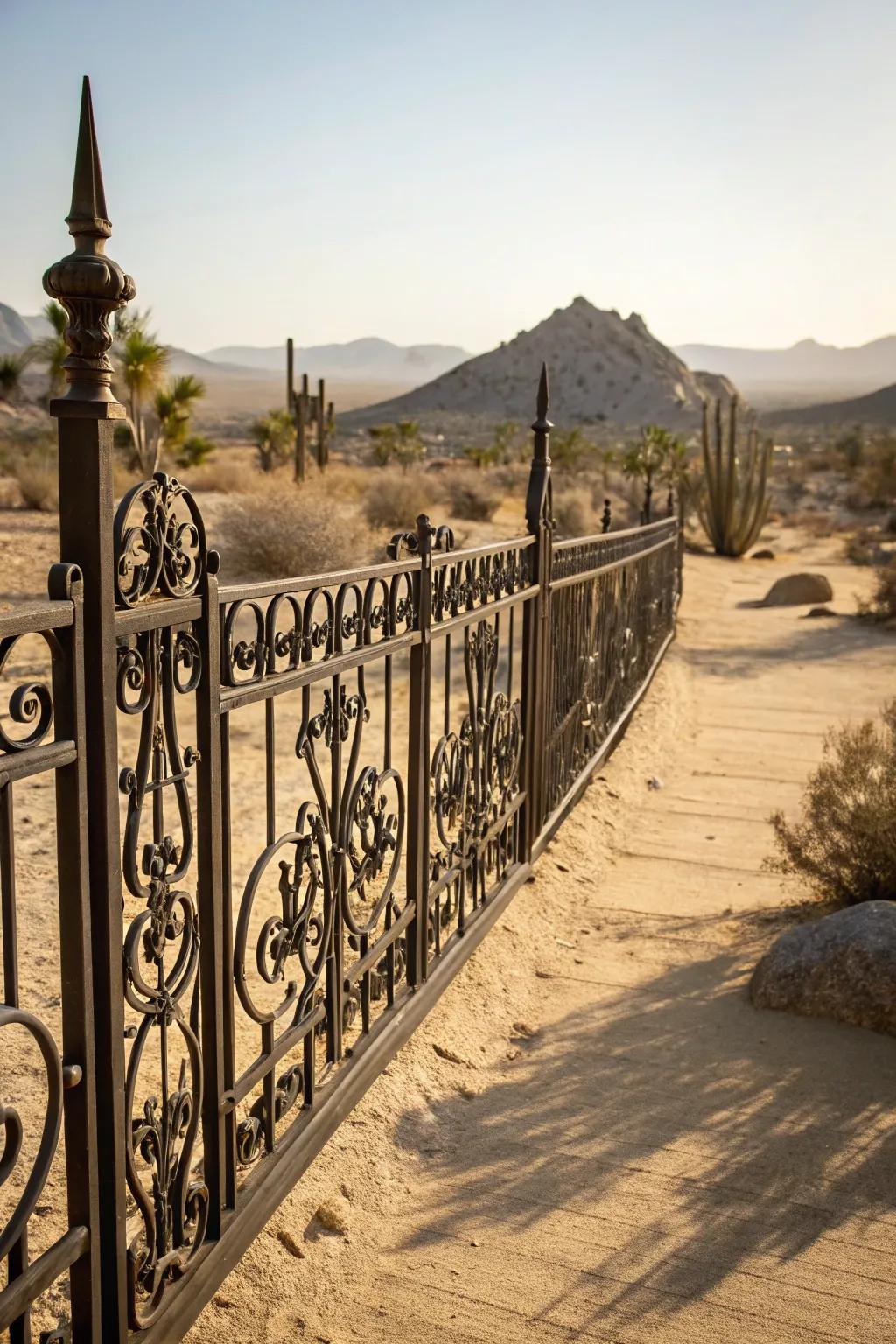 A wrought iron fence adds elegance and durability.
