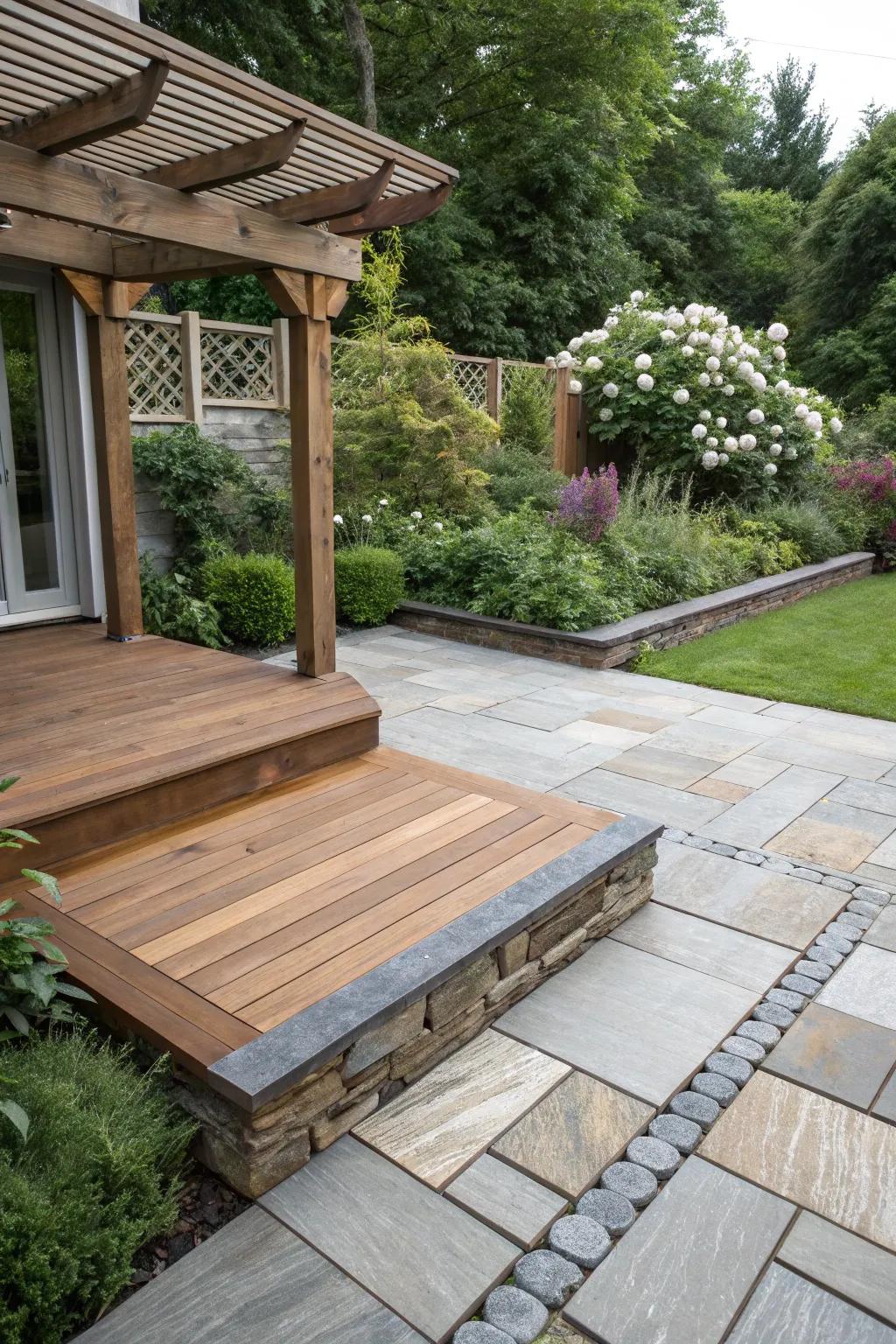 Mixed materials bring a unique and personalized touch to deck designs.