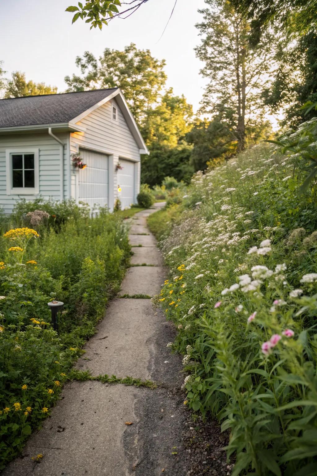 A breezeway enhanced with native plants for a natural transition.