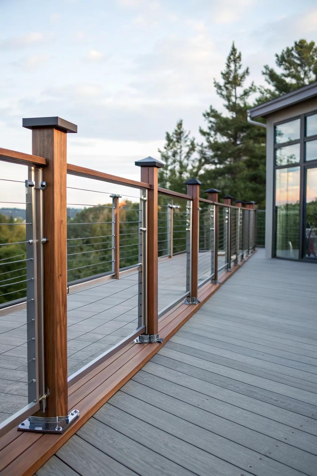 Mixing materials creates a unique and personalized deck railing design.