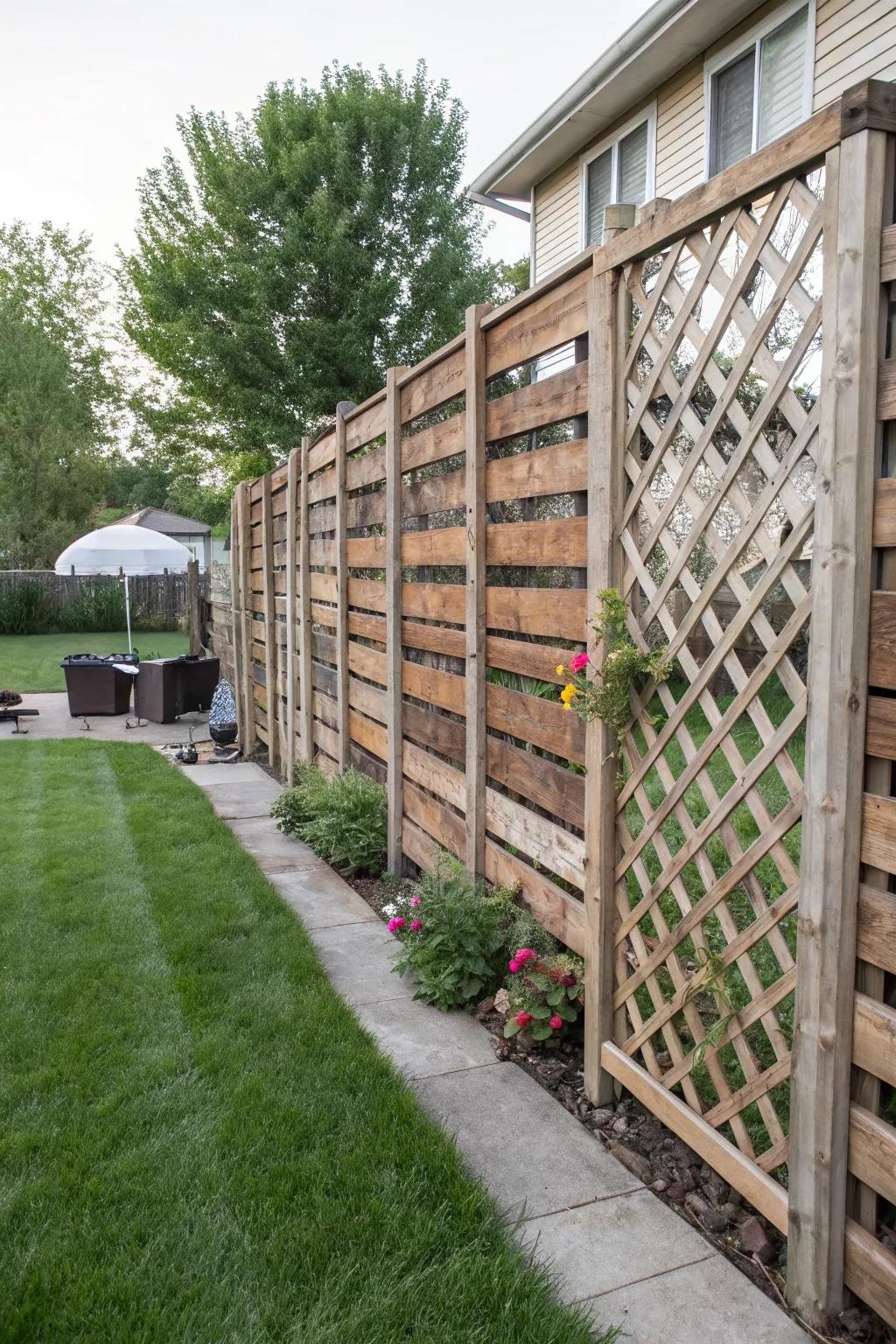 Repurposed pallets offer a rustic and sustainable lattice solution.