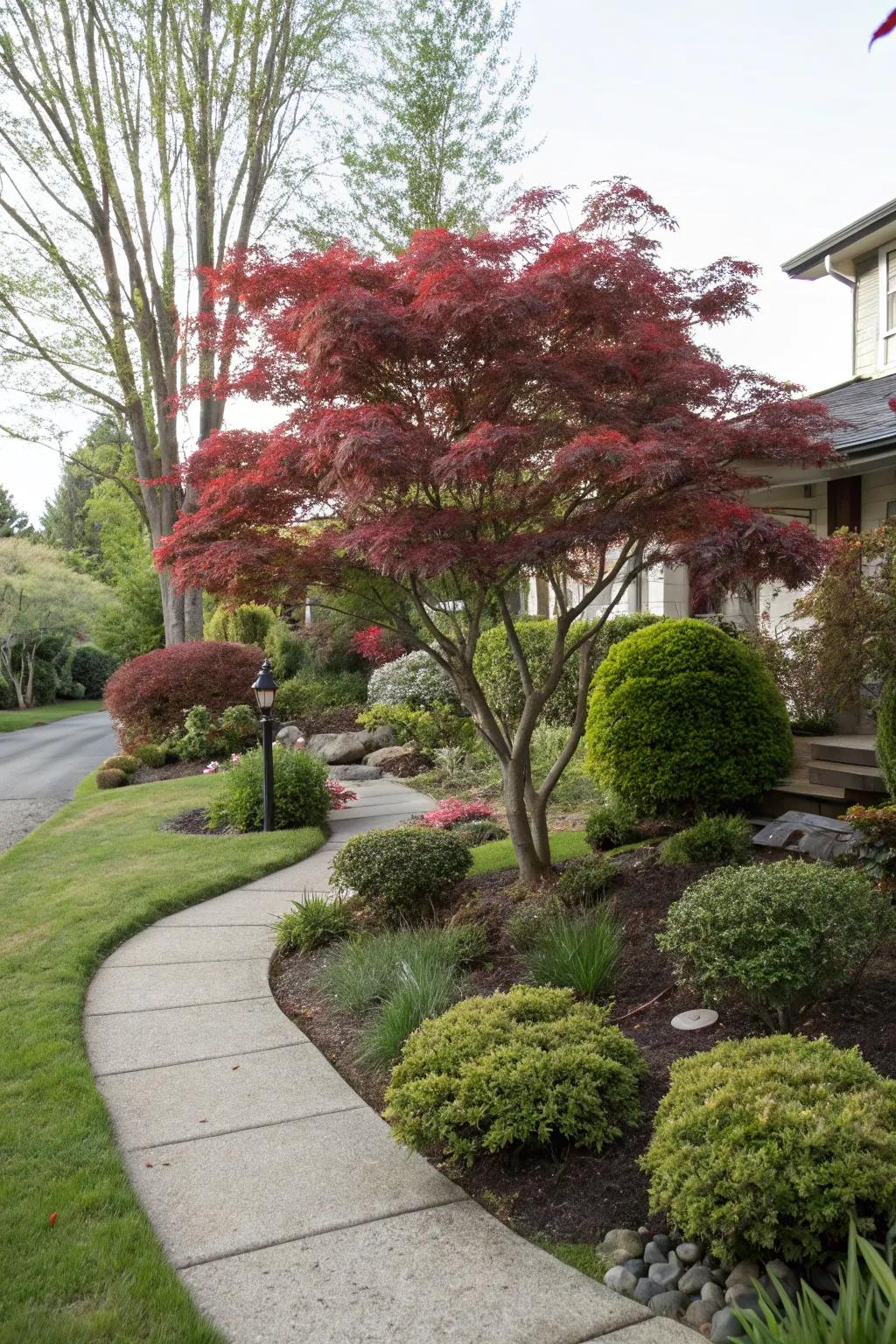 A focal tree like a Japanese maple draws the eye and adds elegance.