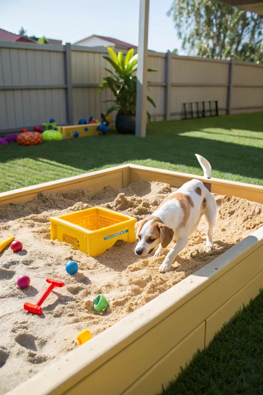 A sandbox provides a perfect digging area for your adventurous pup.