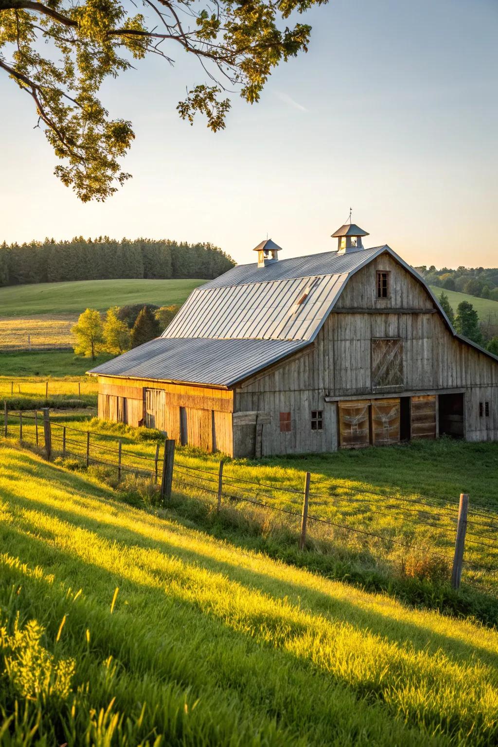 A barn featuring a sleek and durable metal roof.