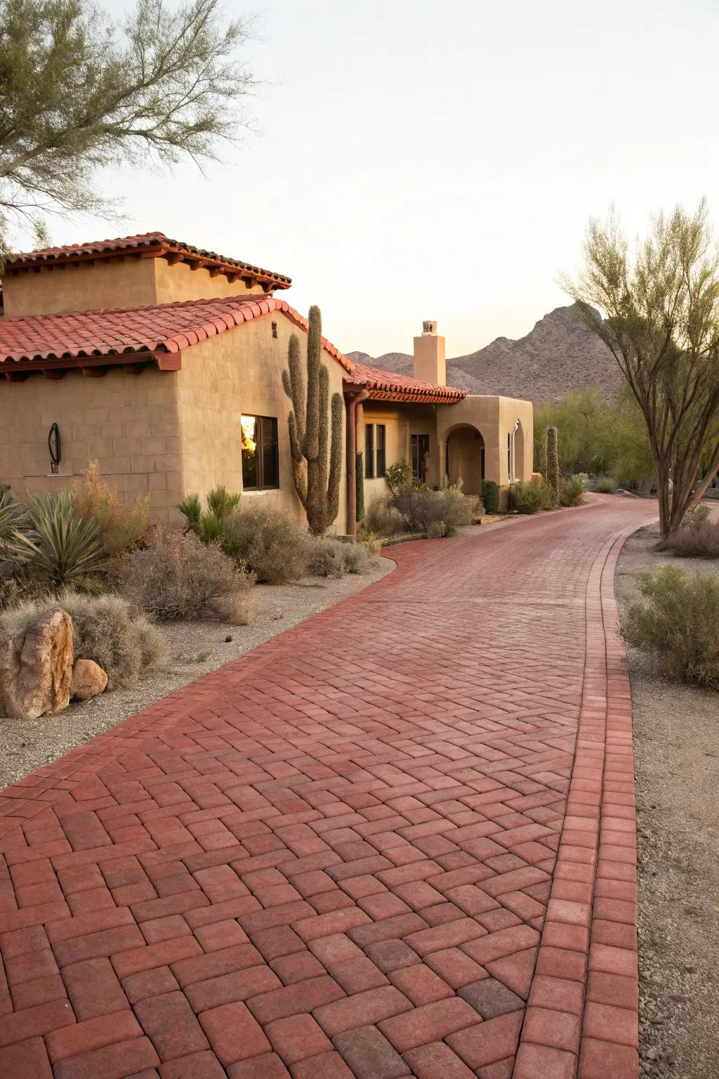 Brick red driveways make a bold statement.