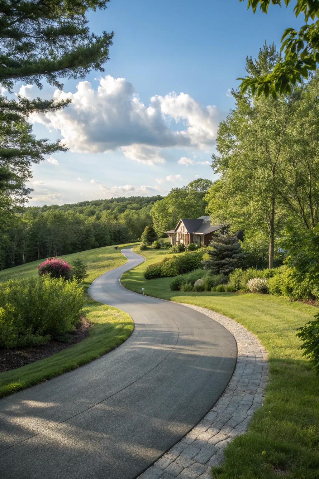 A driveway with curved layouts that create a sense of movement.