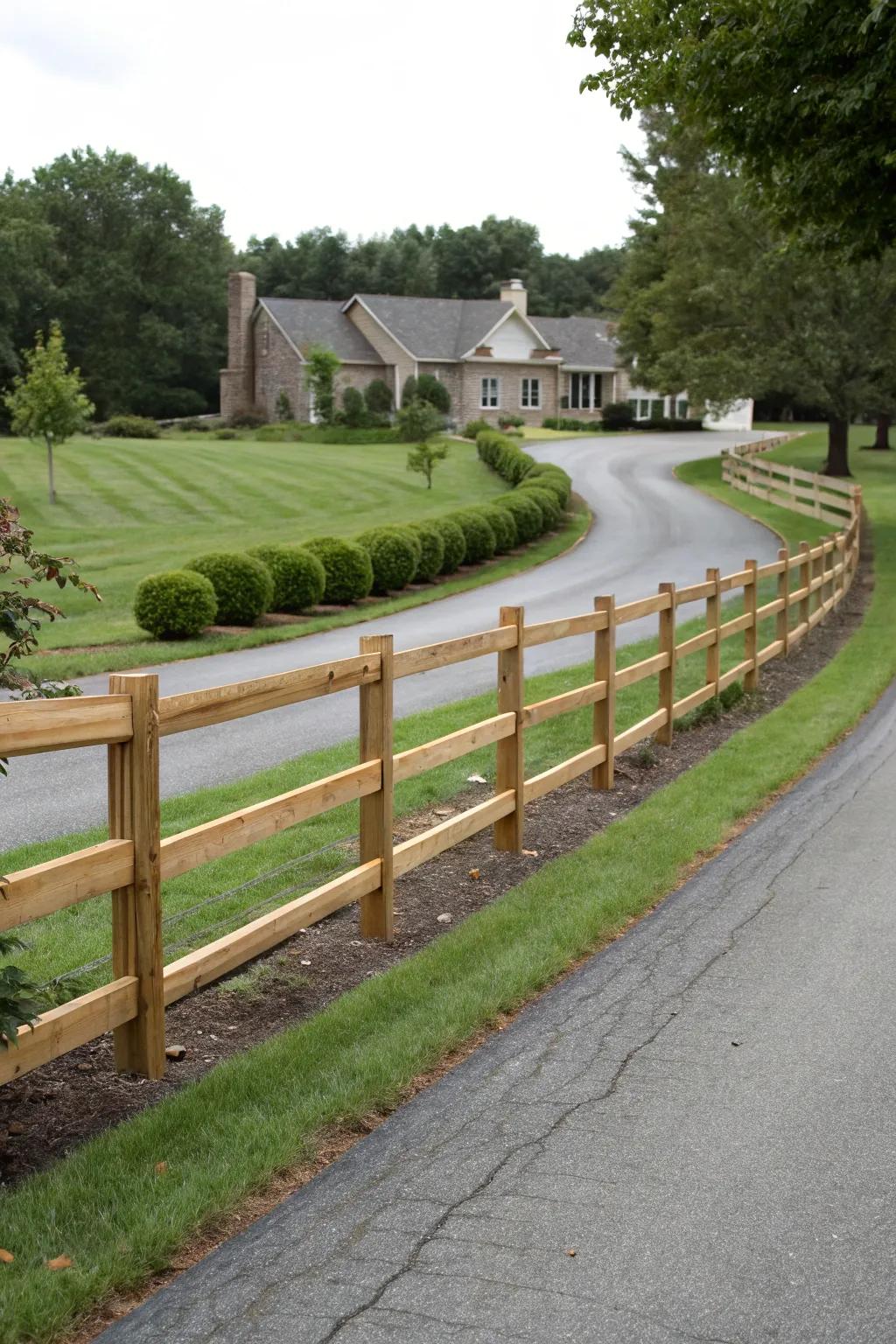 A three-rail split rail fence offers both security and style.